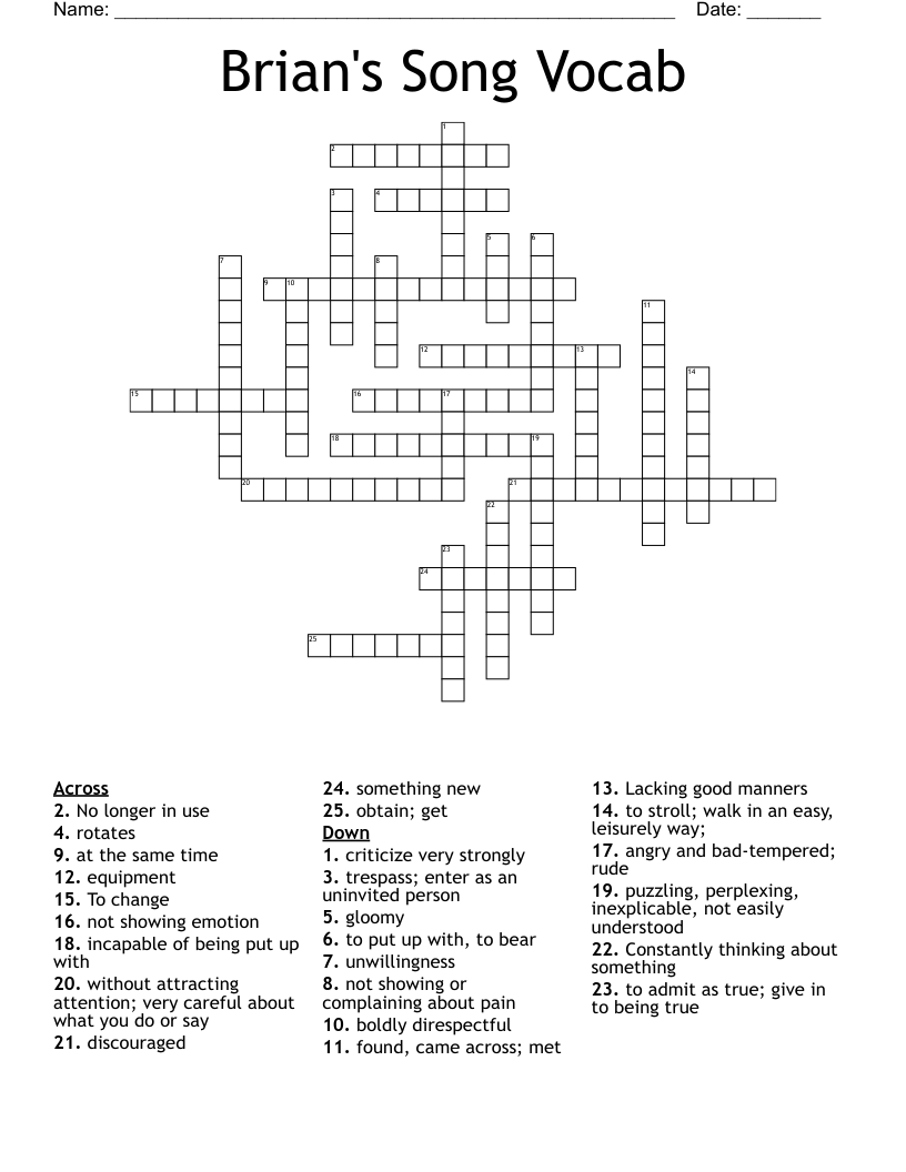 Brian's Song Vocab Crossword