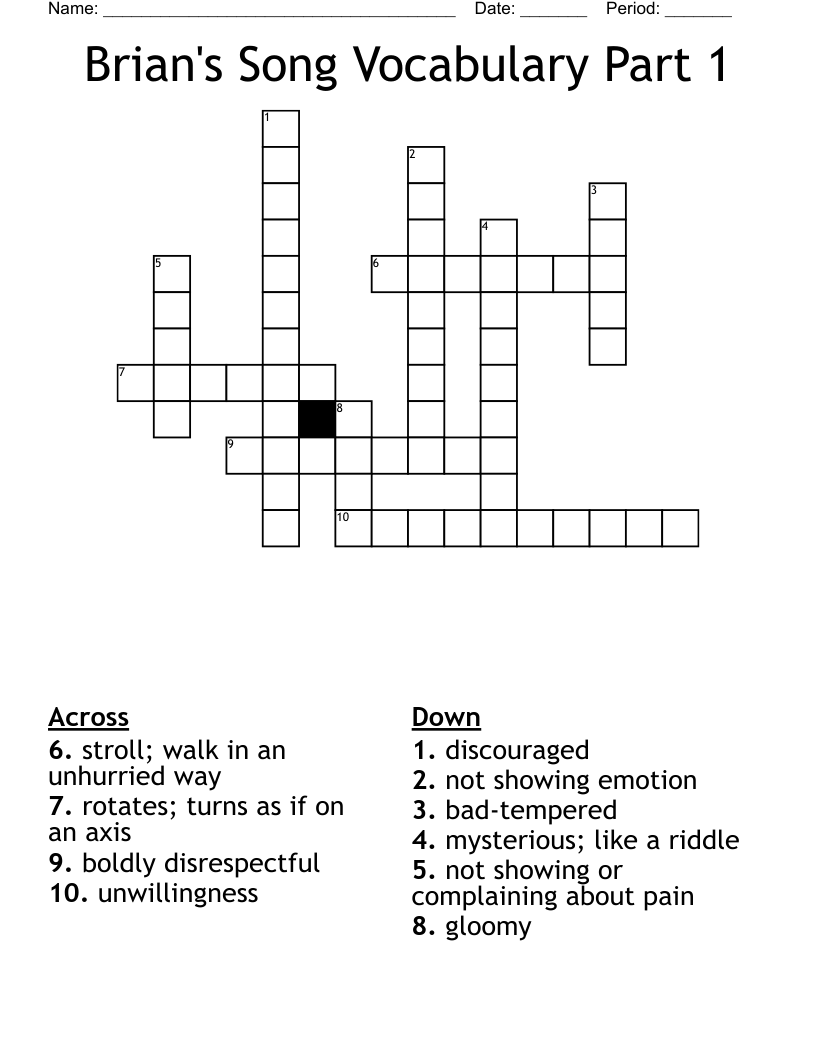 Brian's Song Vocabulary Part 1 Crossword