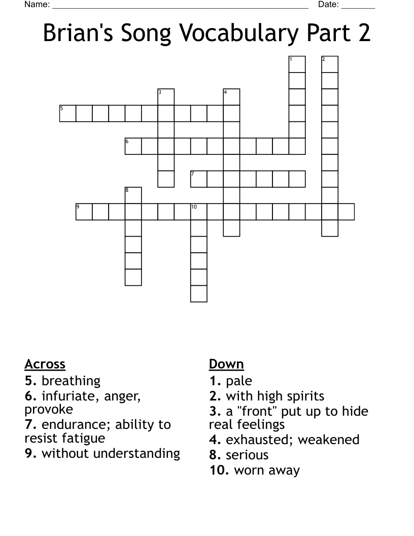 Brian's Song Vocabulary Part 2 Crossword