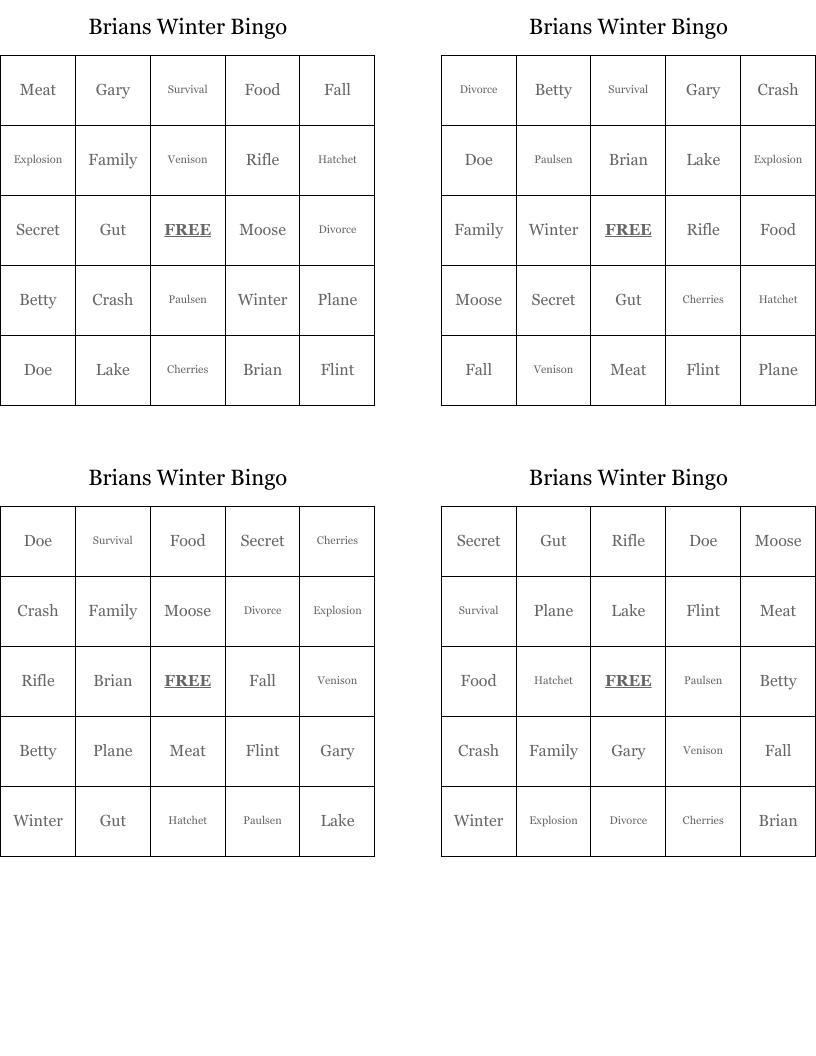 Brians Winter Bingo
