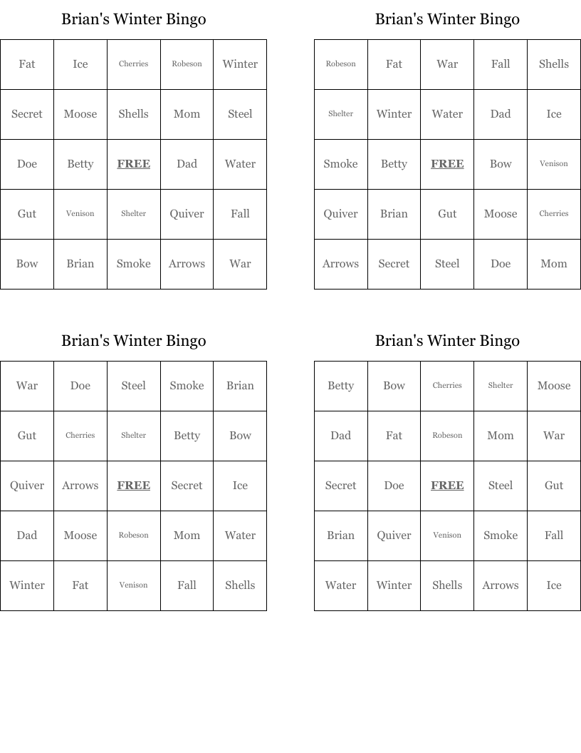 Brian's Winter Bingo
