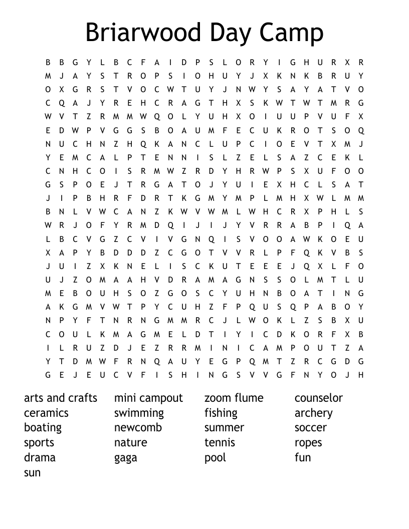 Briarwood Day Camp Word Search