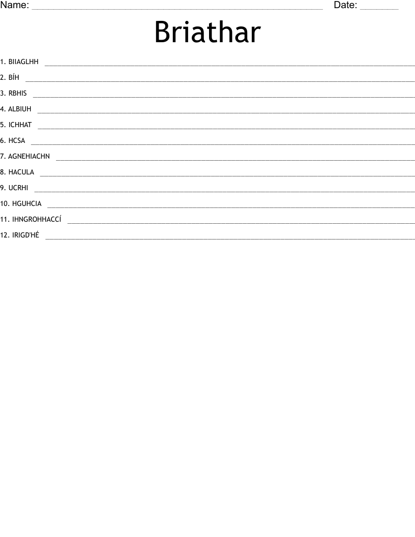 Briathar Word Scramble