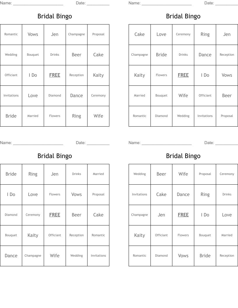 Bridal Bingo