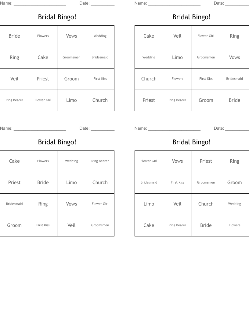 Bridal Bingo!