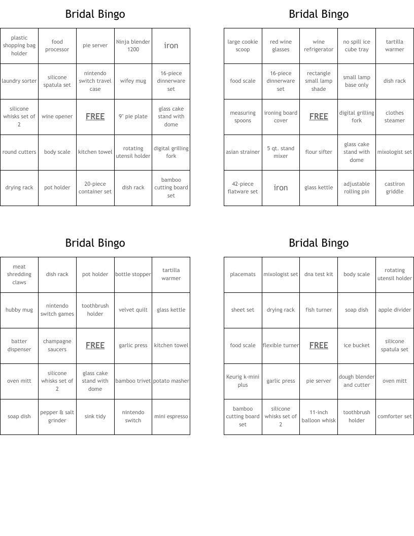 Bridal Bingo