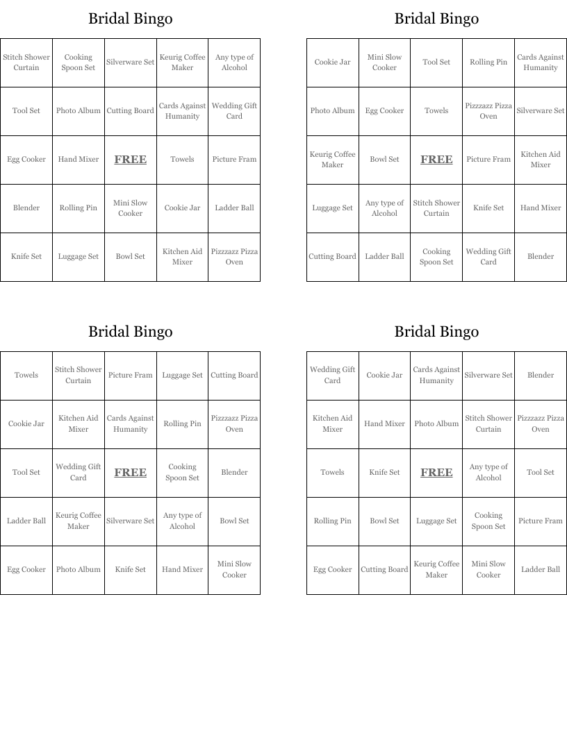 Bridal Bingo