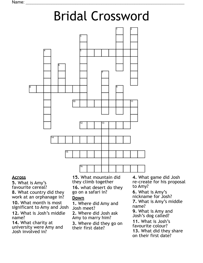 Bridal Crossword
