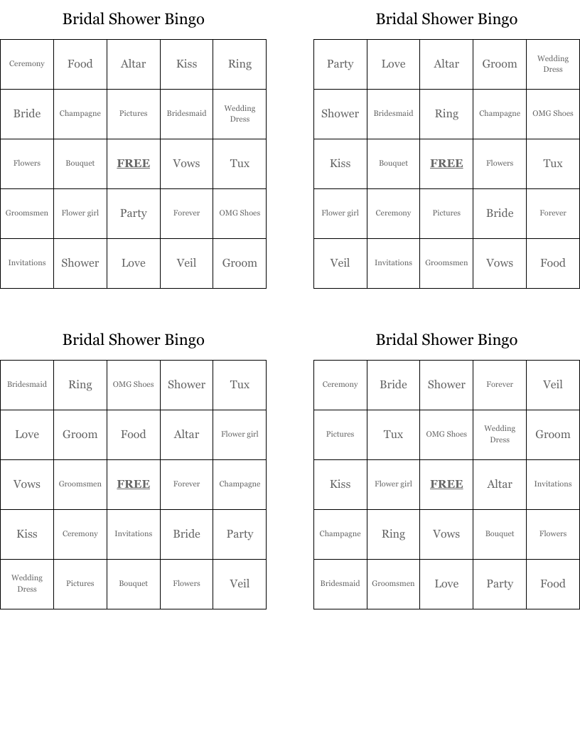Bridal Shower Bingo