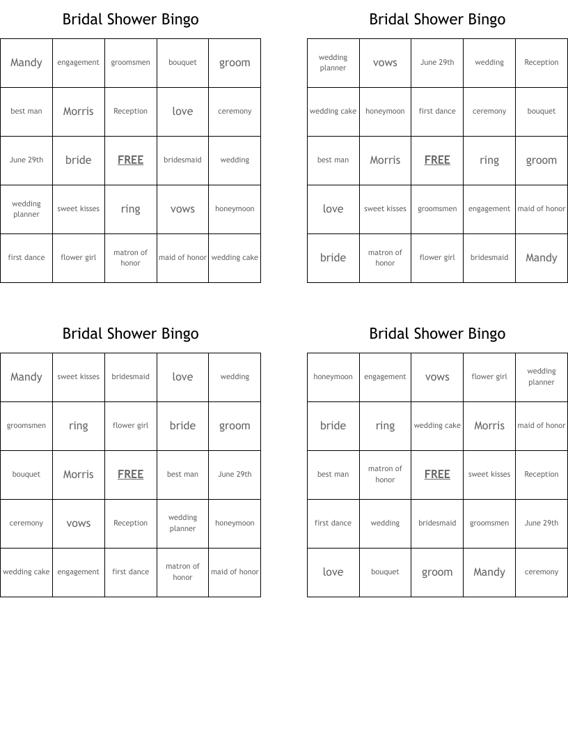 Bridal Shower Bingo