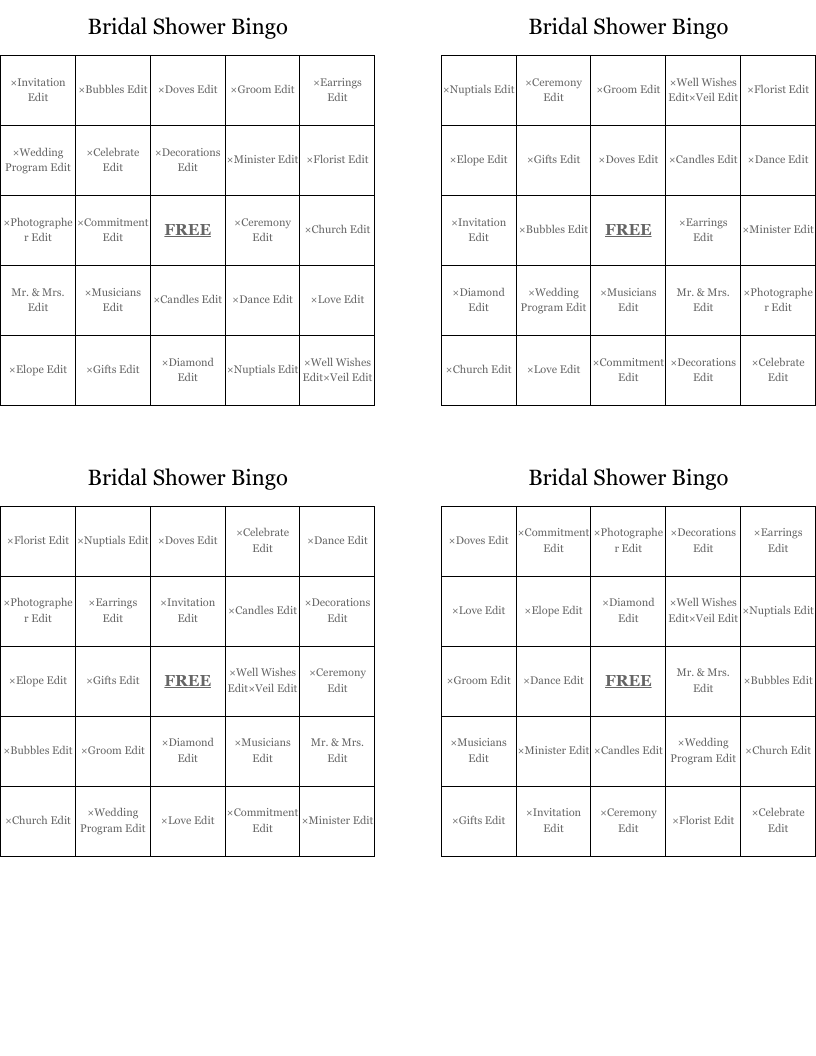 Bridal Shower Bingo
