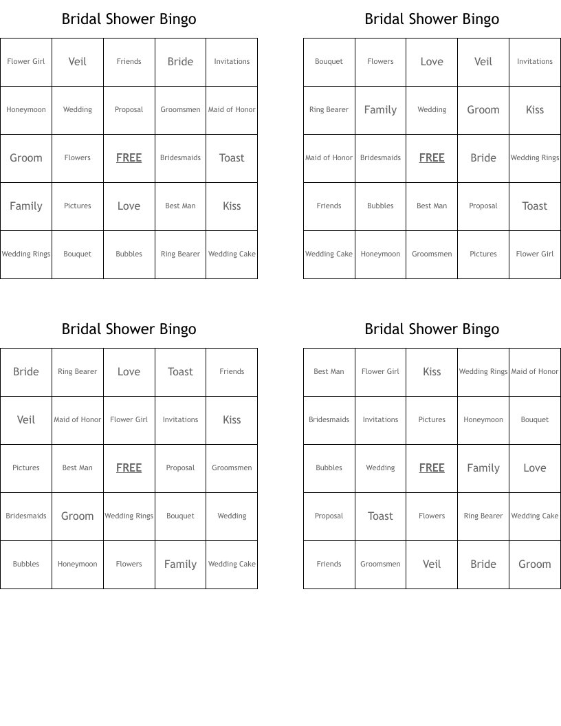 Bridal Shower Bingo