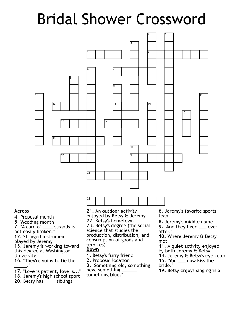 Bridal Shower Crossword