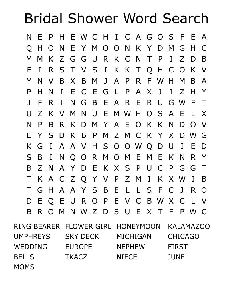 Bridal Shower Word Search