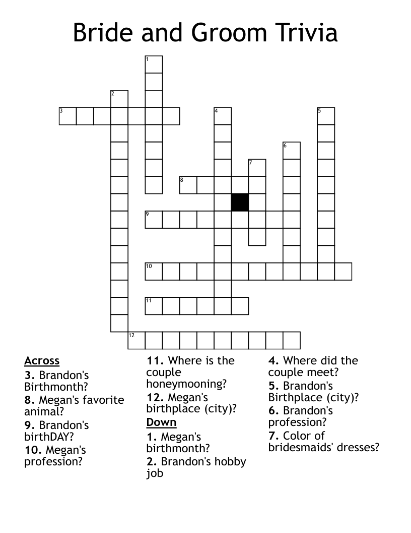Bride and Groom Trivia Crossword