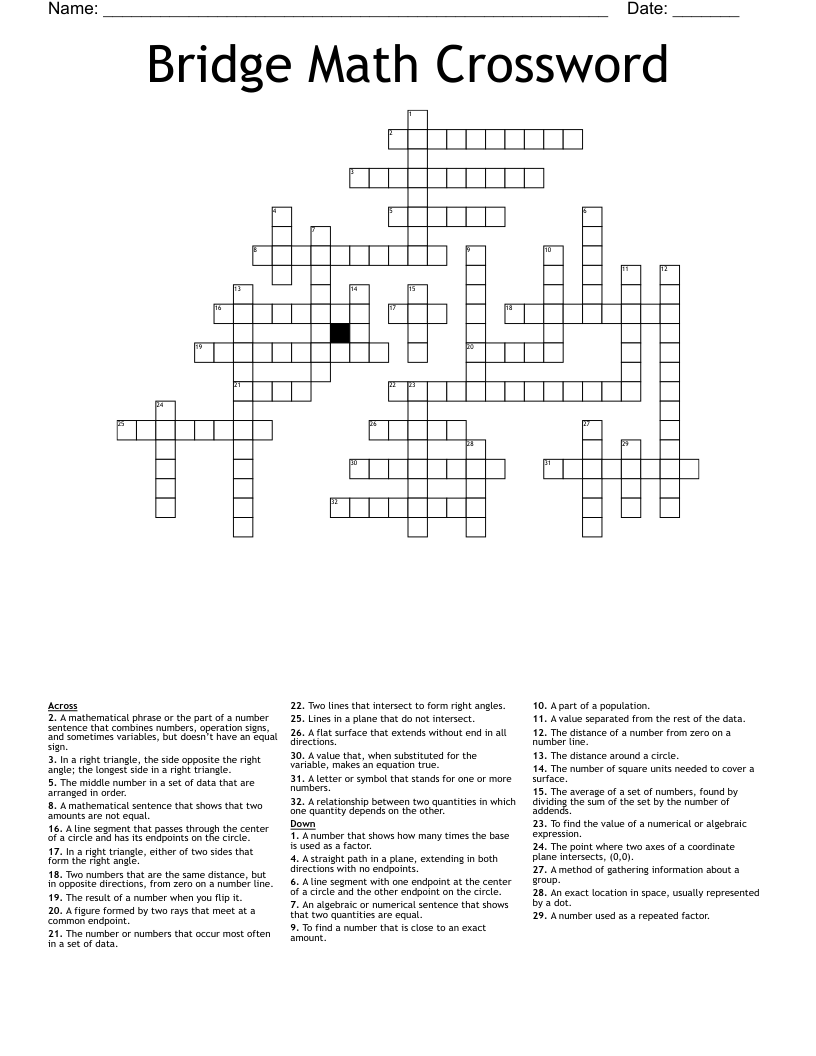 Bridge Math Crossword