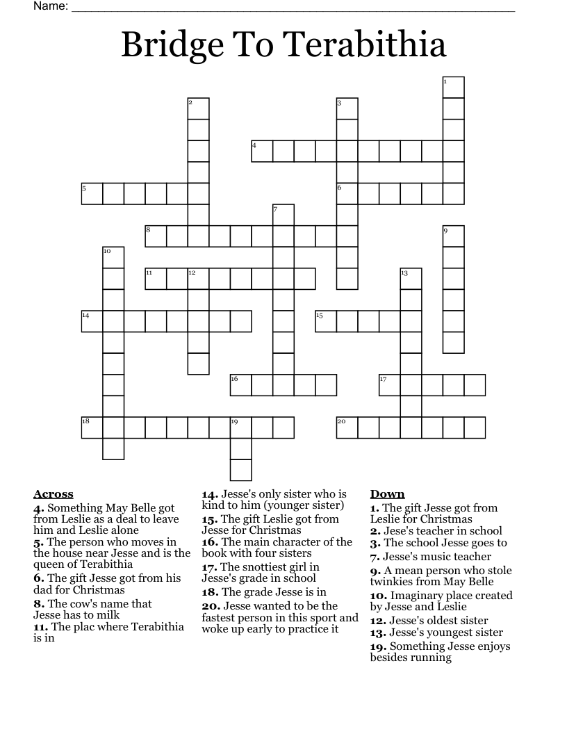 Bridge To Terabithia Crossword