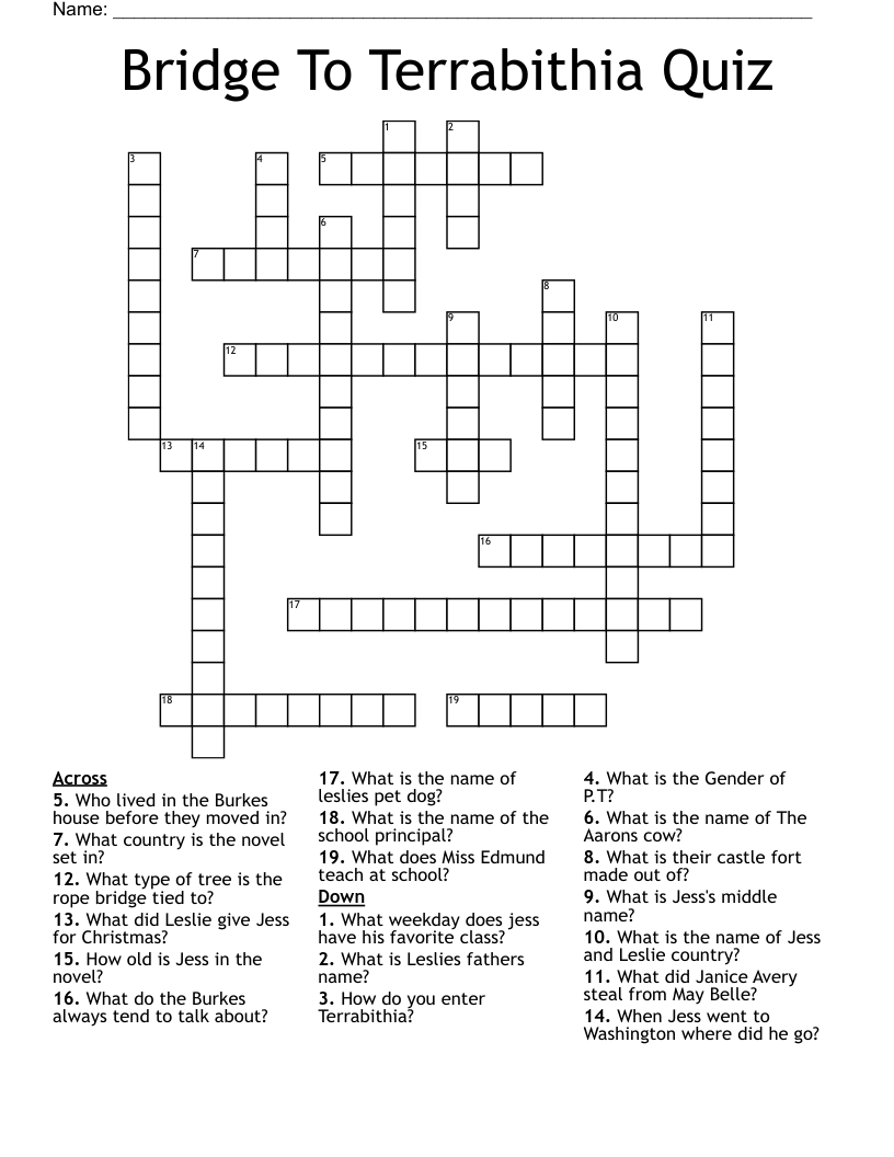 Bridge To Terrabithia Quiz Crossword