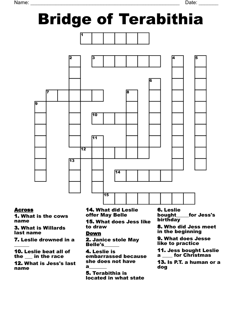 Bridge of Terabithia Crossword
