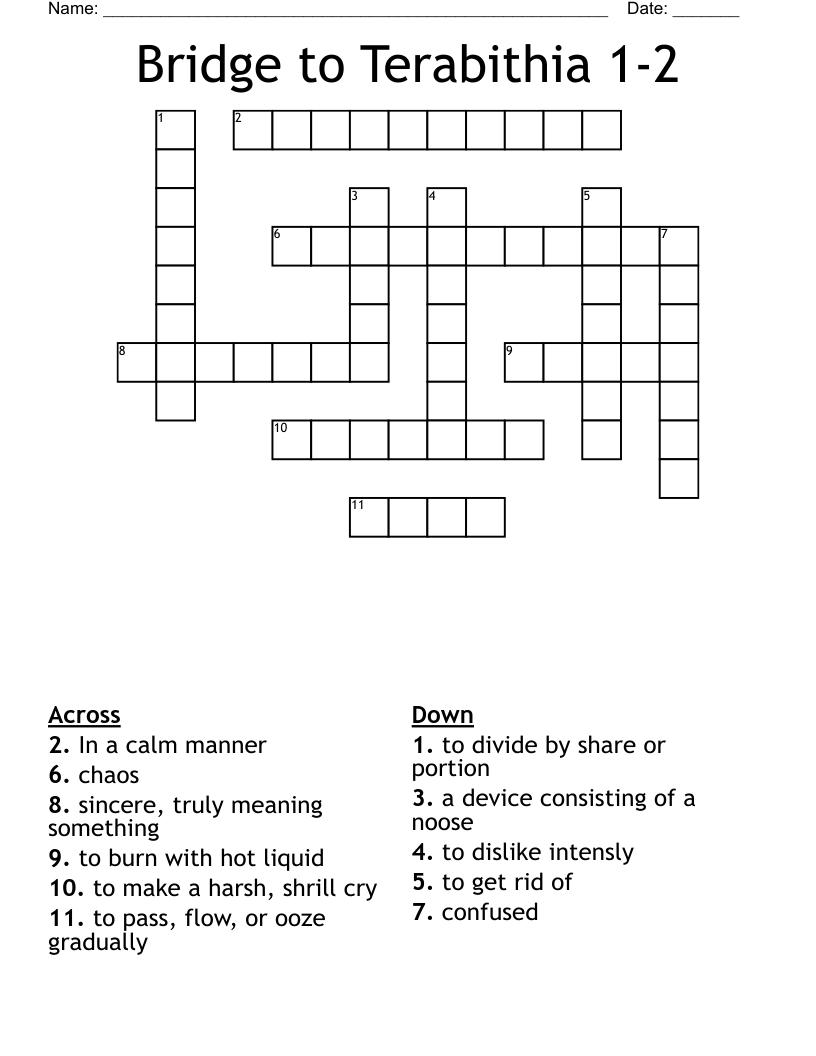 Bridge to Terabithia 1-2 Crossword