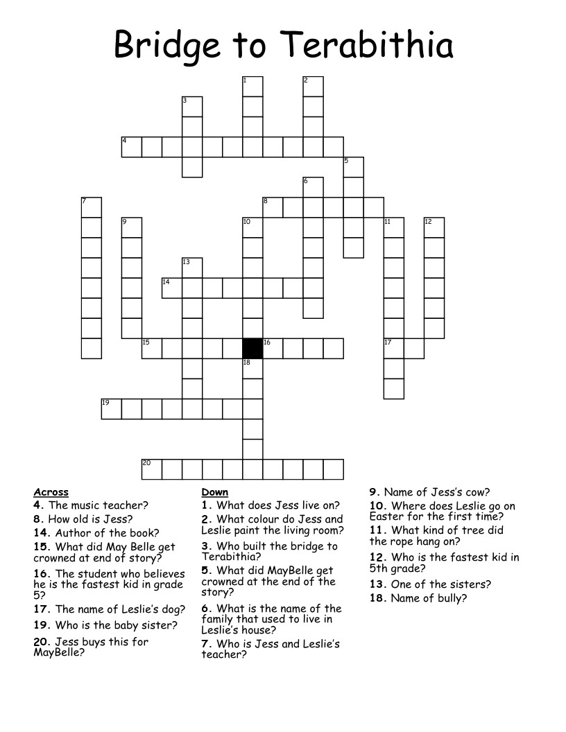 Bridge to Terabithia Crossword