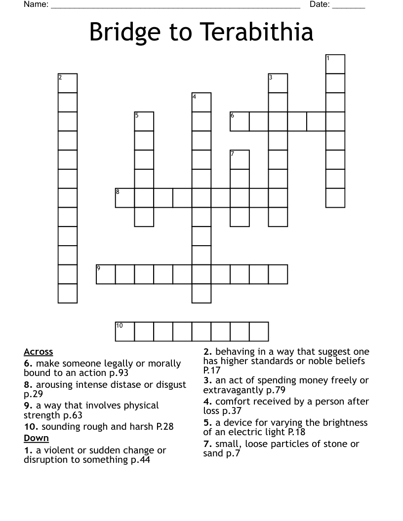 Bridge to Terabithia Crossword