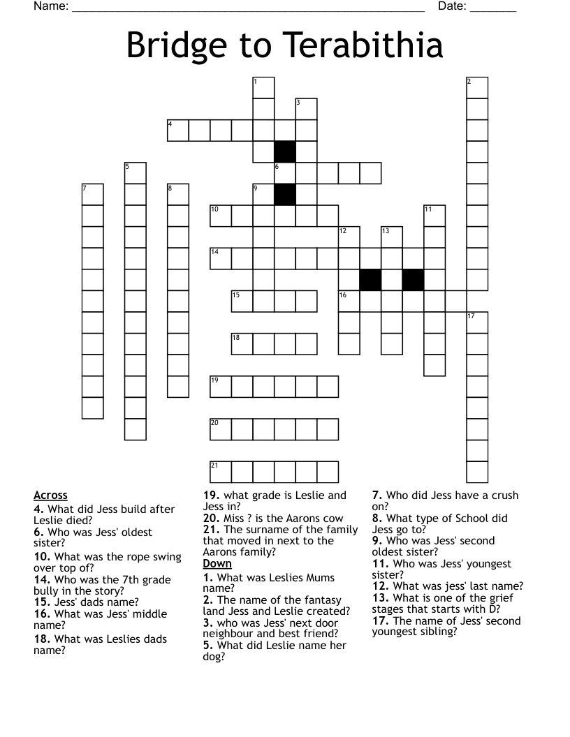 Bridge to Terabithia Crossword