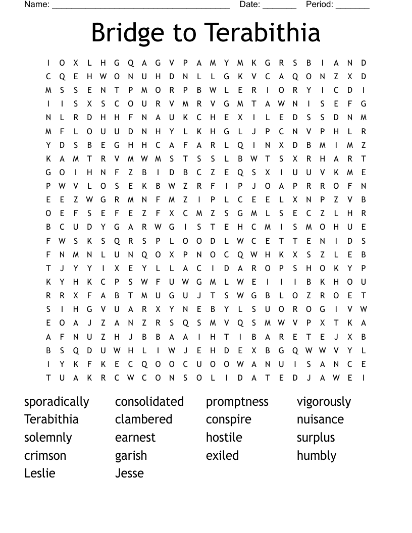 Bridge to Terabithia Word Search