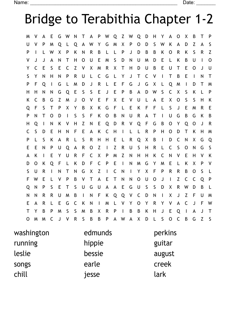 Bridge to Terabithia Chapter 1-2 Word Search