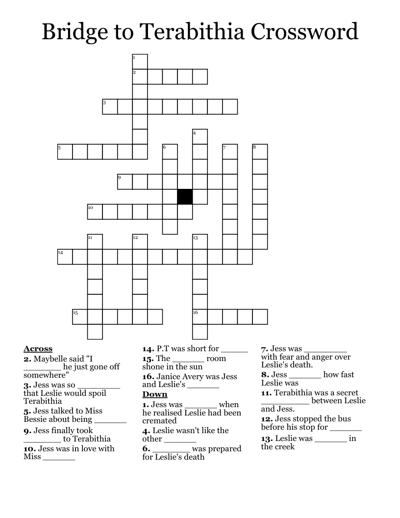 Bridge to Terabithia Crossword