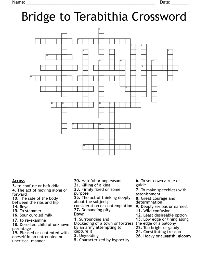 Bridge to Terabithia Crossword