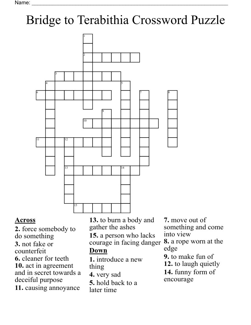 Bridge to Terabithia Crossword Puzzle