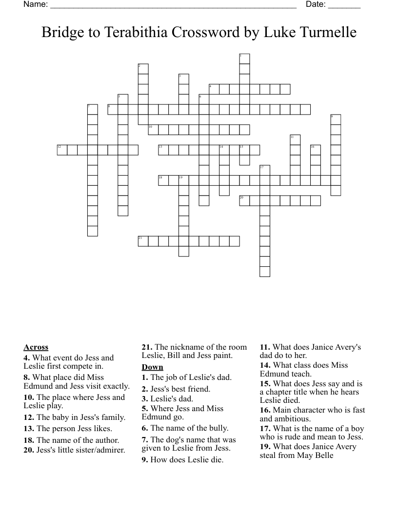 Bridge to Terabithia Crossword by Luke Turmelle