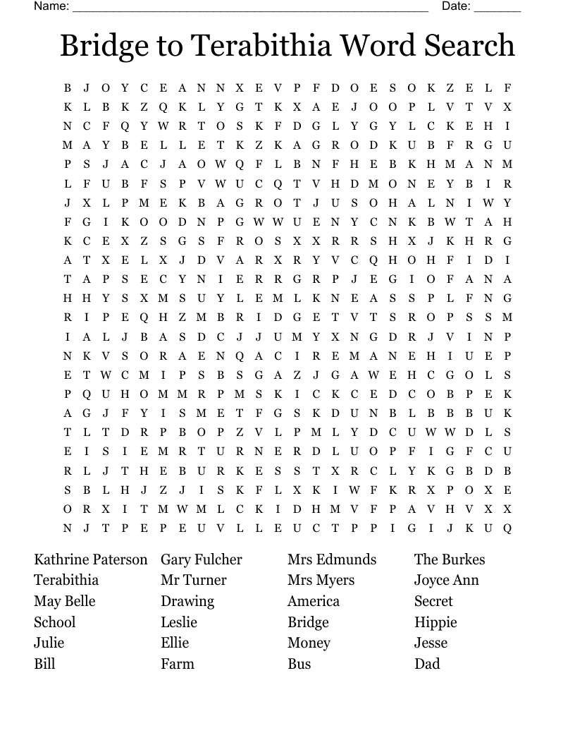 Bridge to Terabithia Word Search