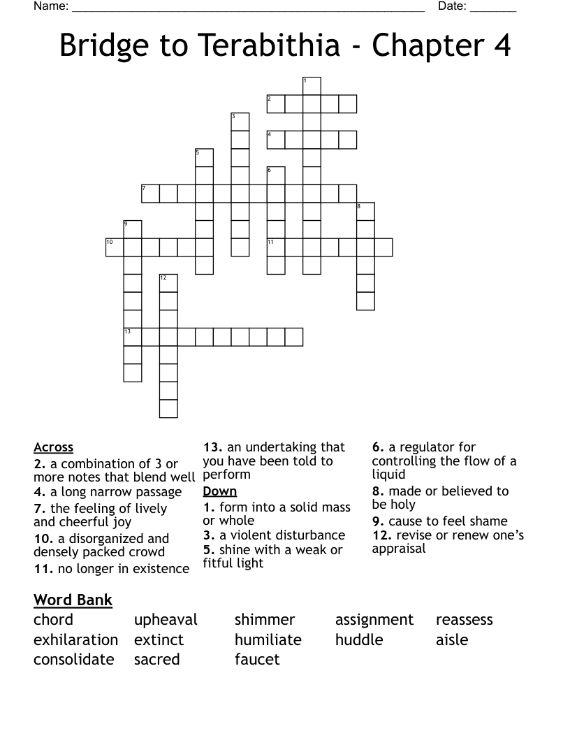Bridge to Terabithia - Chapter 4 Crossword