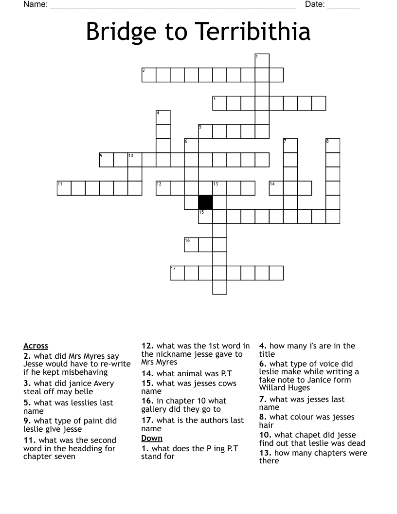 Bridge to Terribithia Crossword