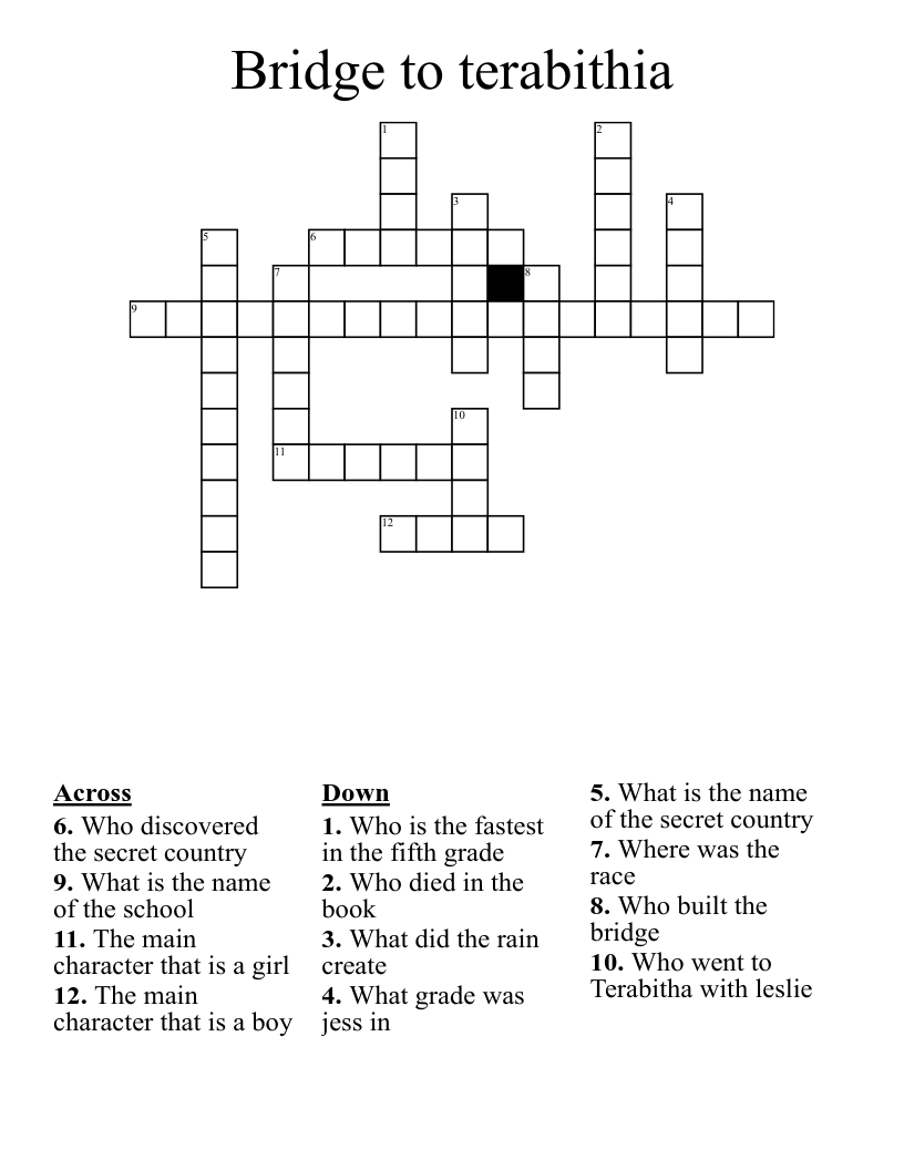 Bridge to terabithia Crossword