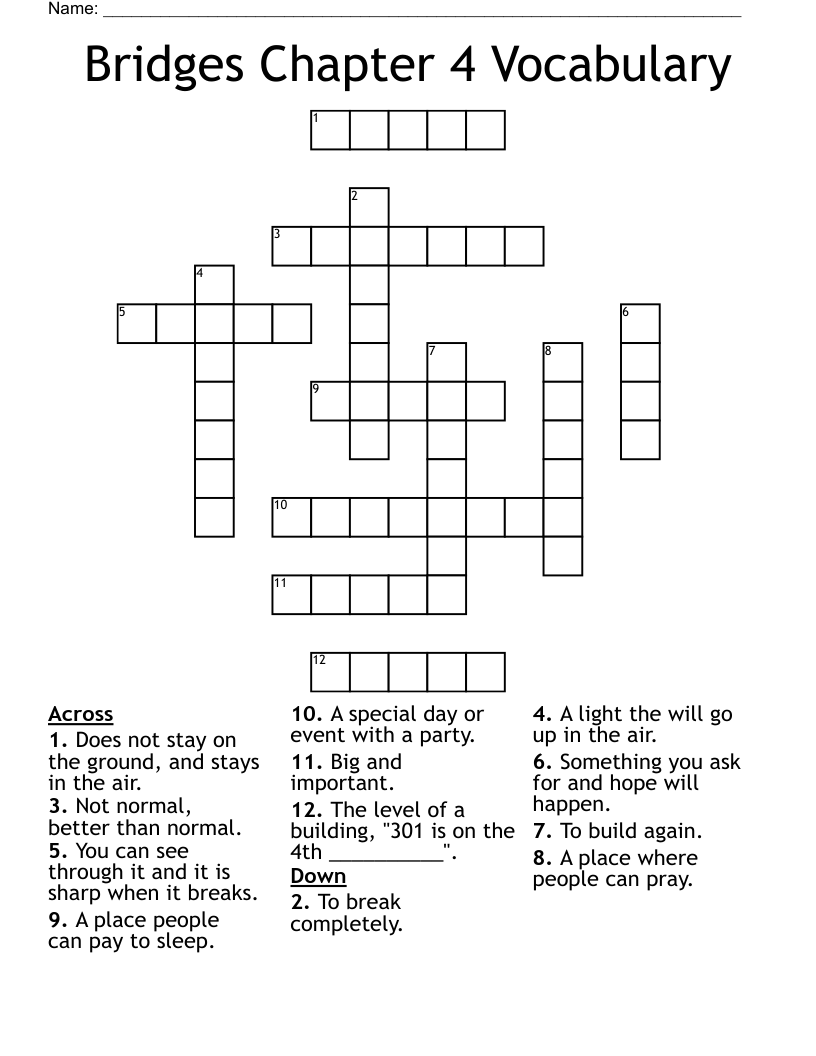 Bridges Chapter 4 Vocabulary Crossword