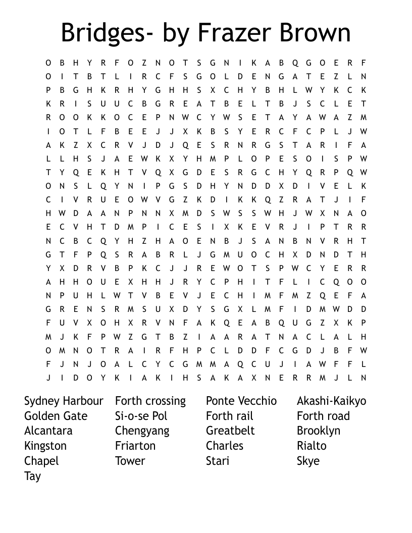 Bridges- by Frazer Brown Word Search