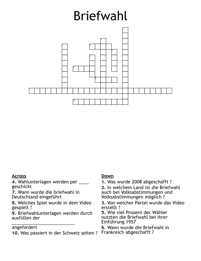 Briefwahl Crossword
