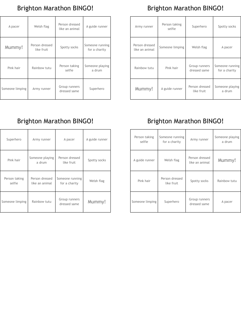 Brighton Marathon BINGO!