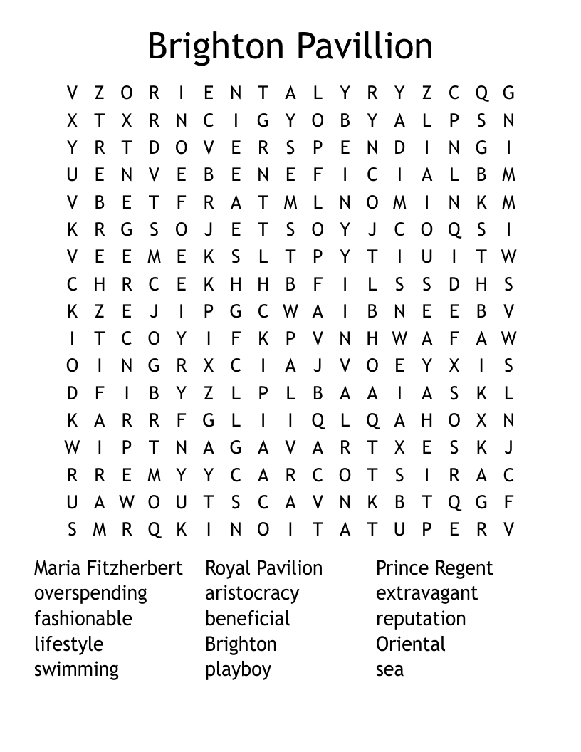 Brighton Pavillion Word Search