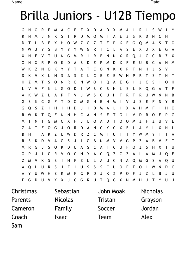 Brilla Juniors - U12B Tiempo Word Search