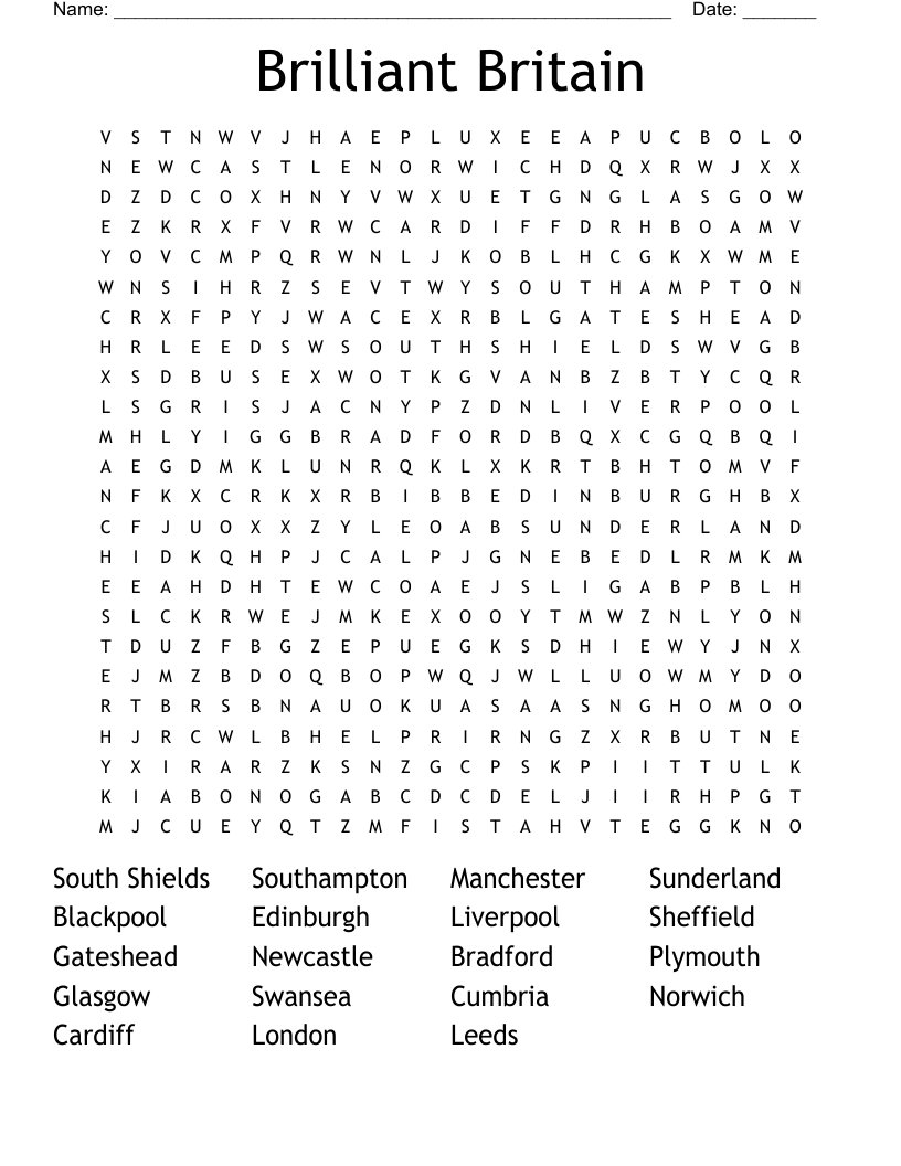 Brilliant Britain  Word Search