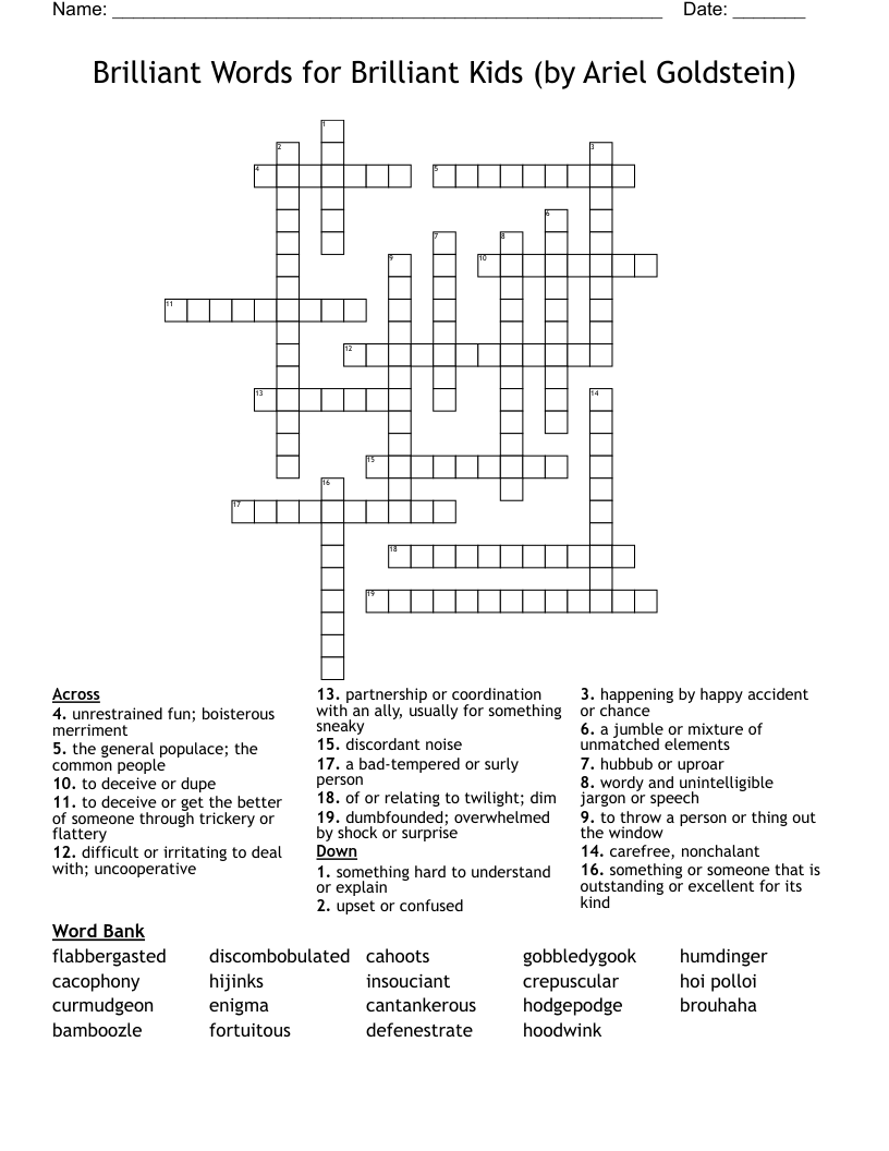Brilliant Words for Brilliant Kids (by Ariel Goldstein) Crossword