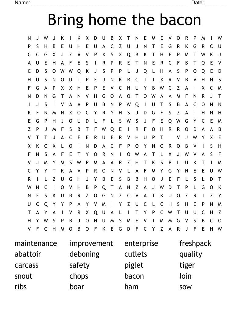 Bring home the bacon Word Search