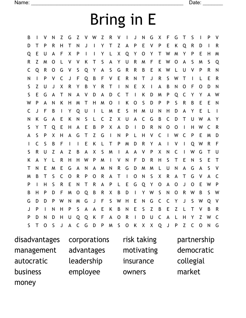 Bring in E Word Search