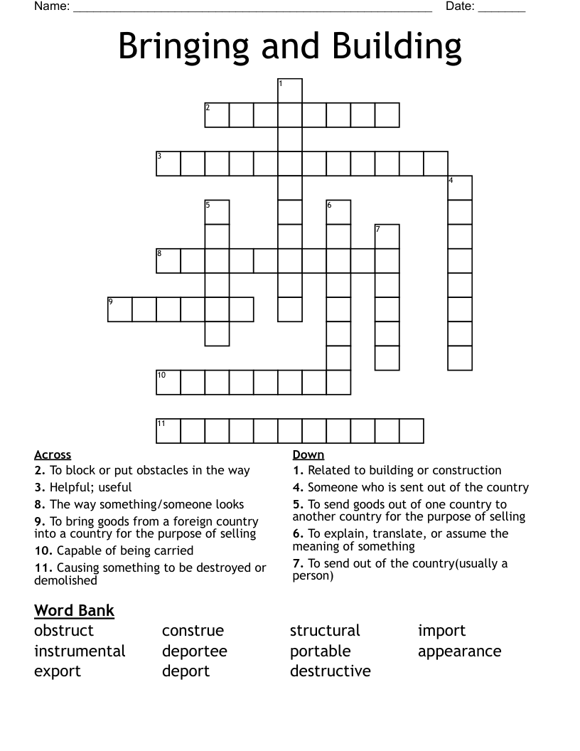 Bringing and Building Crossword