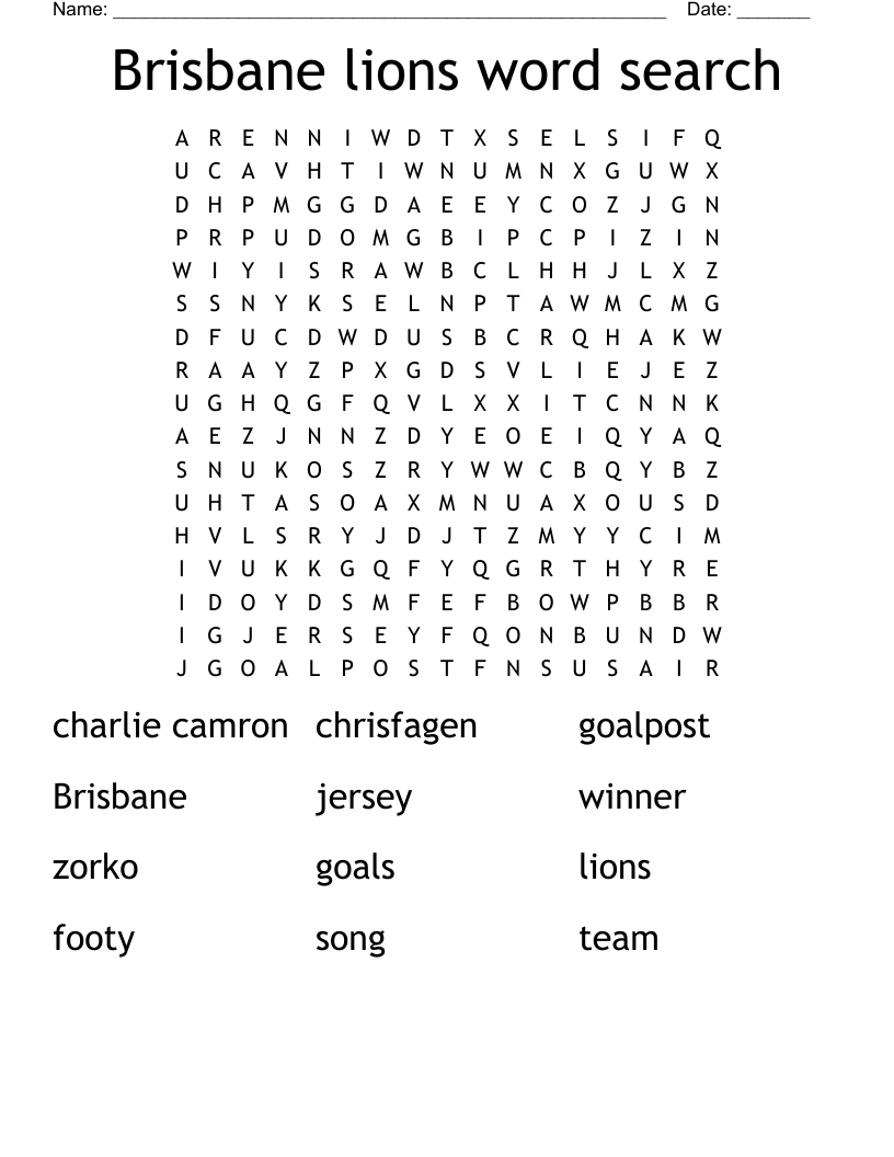 Brisbane lions word search