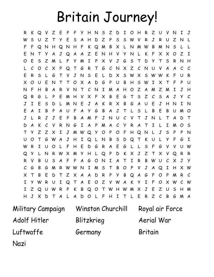 Britain Journey! Word Search